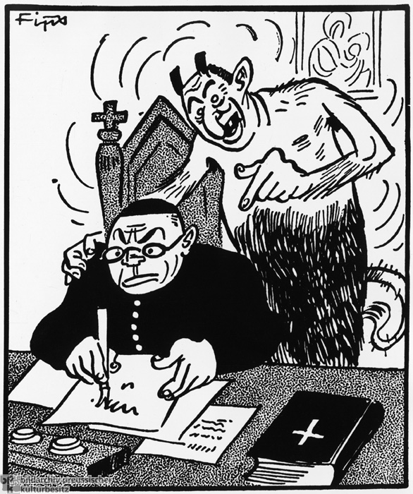 <i>Der Stürmer</i>: Der Teufel souffliert einem katholischen Priester seine antinationalsozialistischen Parolen (Mai 1938)